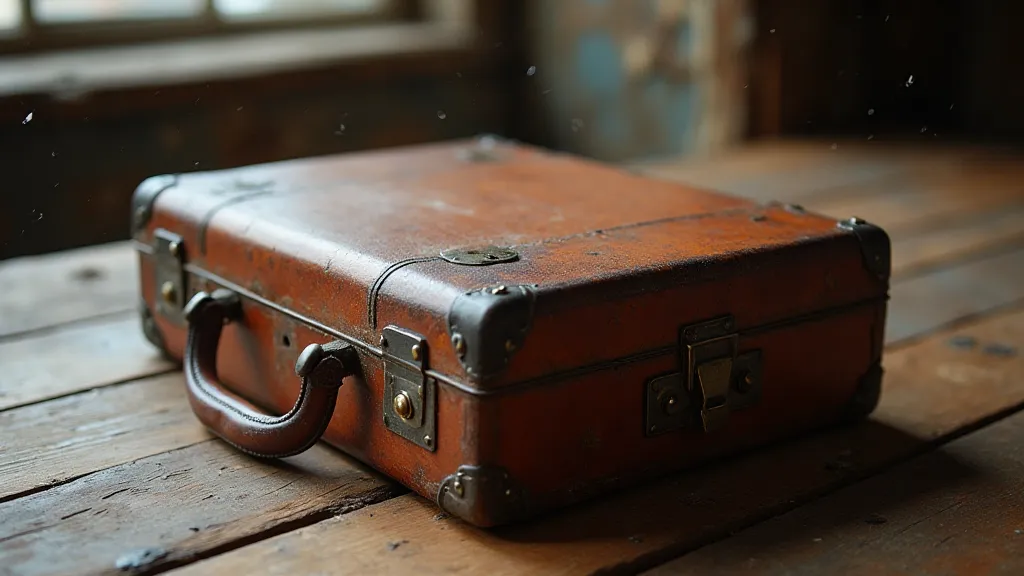 Vintage accordion case on a wooden table