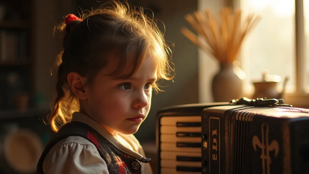 Person contemplating an accordion