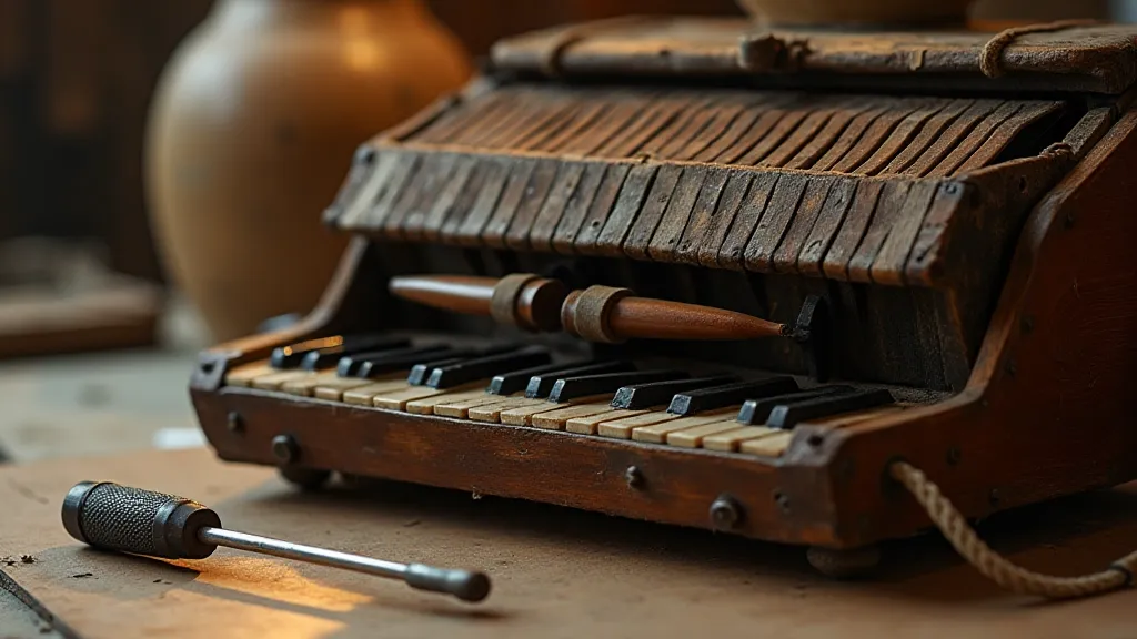 Vintage accordion, partially disassembled.