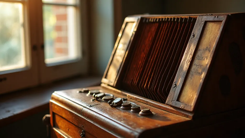 Antique accordion in soft light