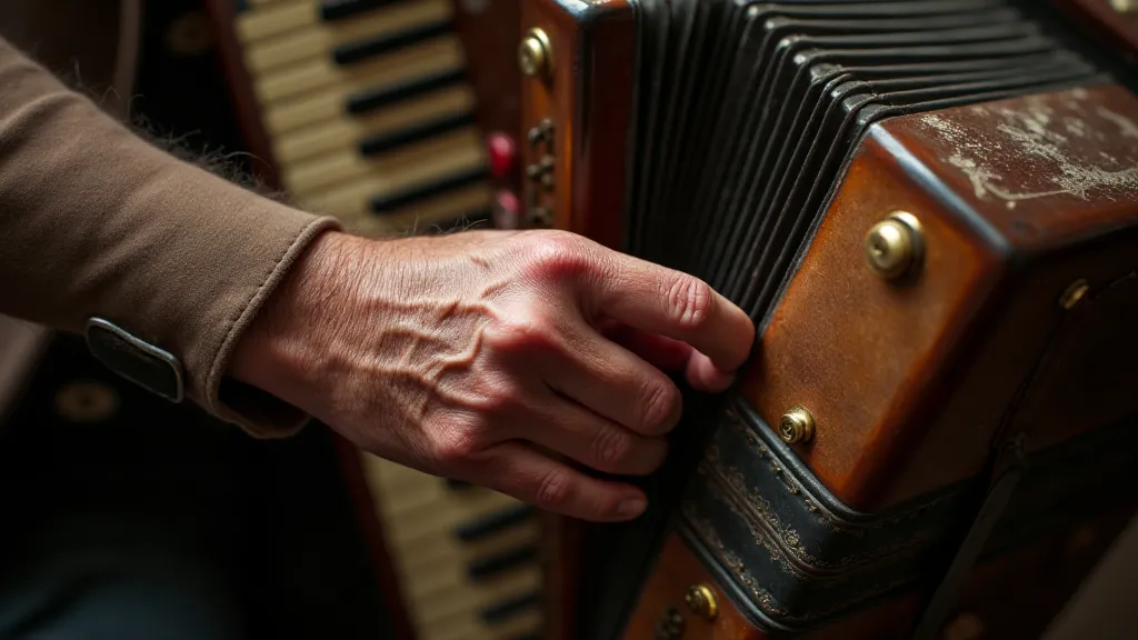 Hand adjusting an accordion strap