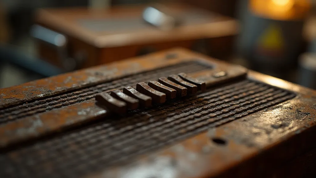 Close-up of an antique accordion's reed block