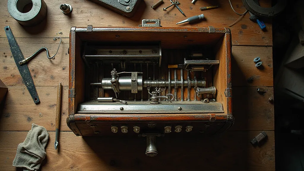 Antique accordion undergoing repair