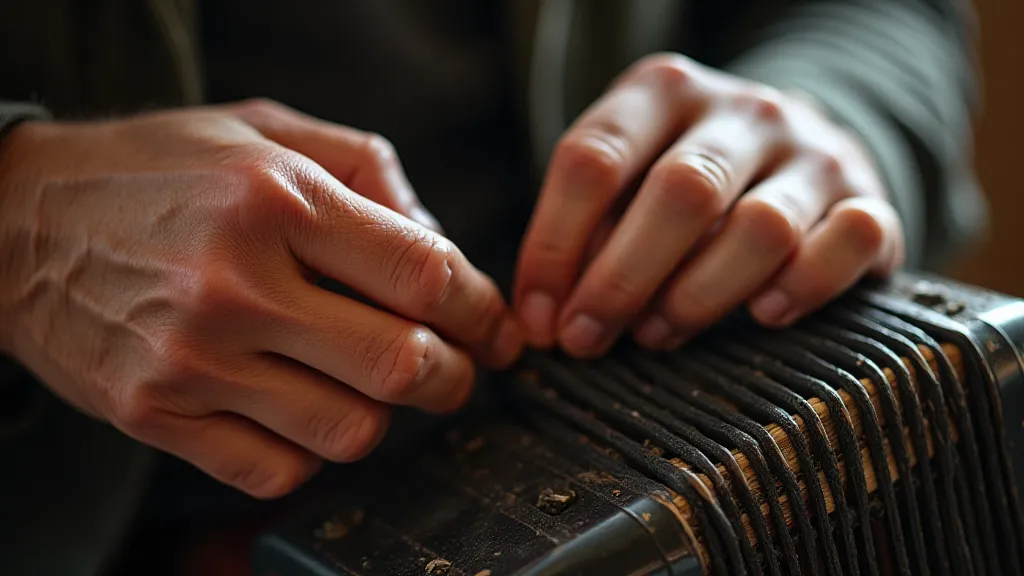 Hands repairing an accordion reed