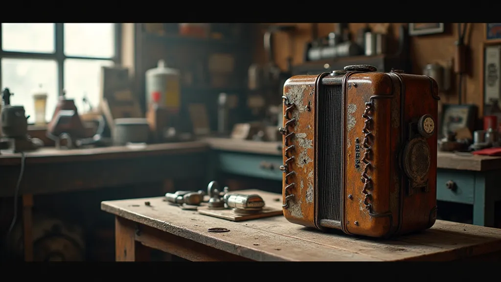 Vintage accordion in a workshop.