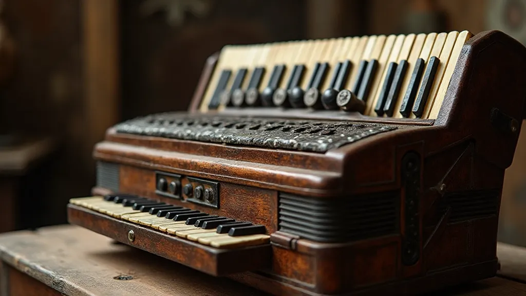 Antique accordion in a workshop