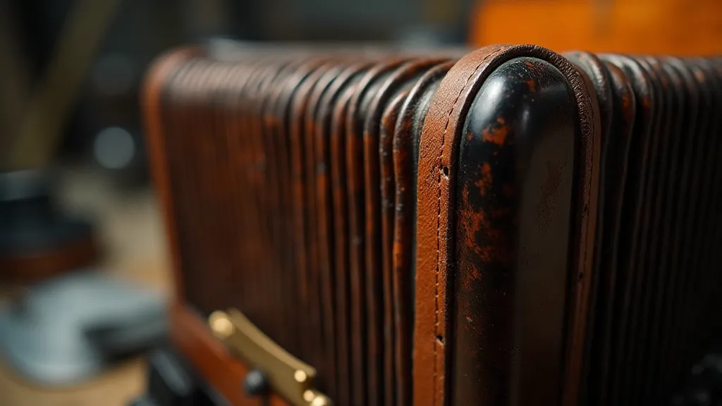 Antique accordion bellows, showing wear and craftsmanship