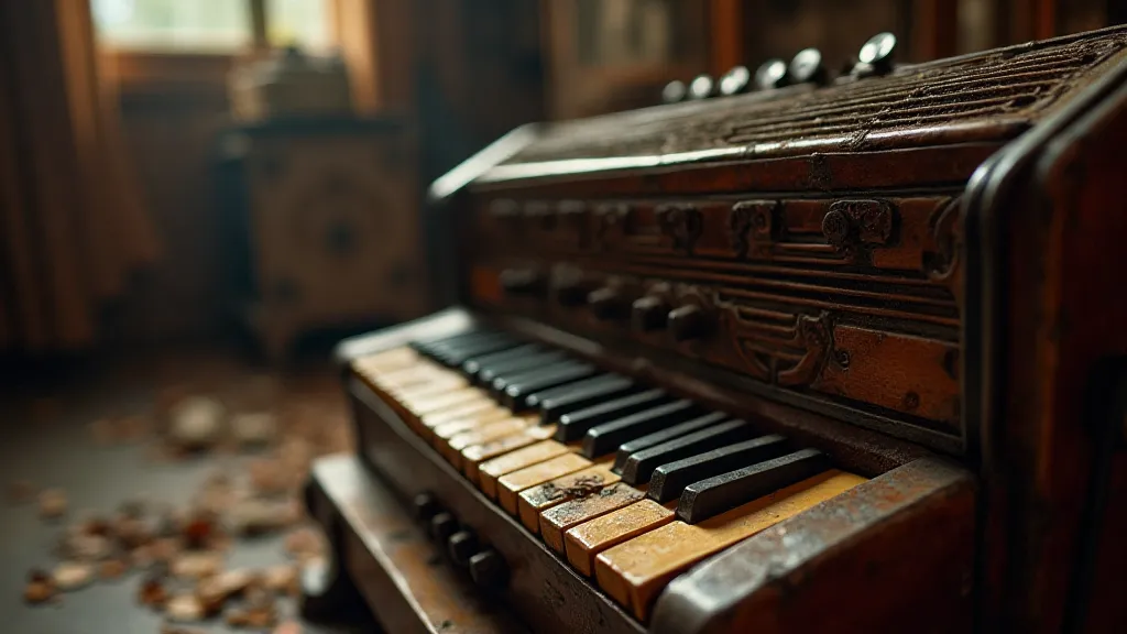 Vintage accordion in an attic